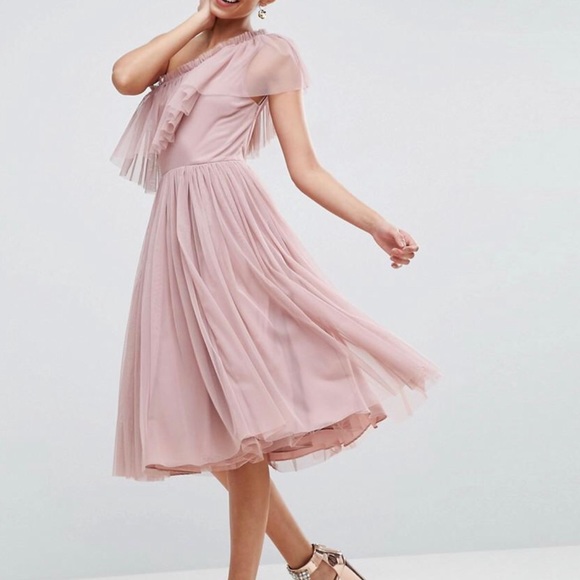 ASOS Dresses & Skirts - ASOS Rose Romantic One Shoulder Dress Tulle Size 8